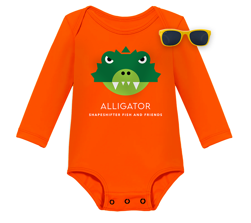 Baby Neon Orange Alligator Sun Protection Onesie and Sunglasses Bundle