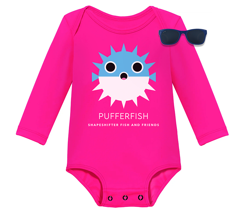 Baby Hot Pink Pufferfish Sun Protection Onesie and Sunglasses Bundle