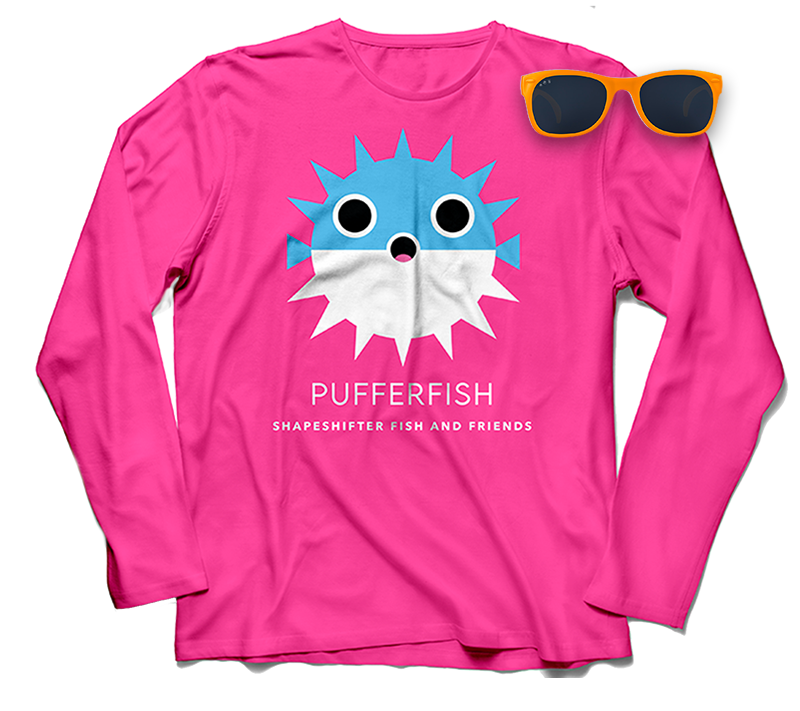 Youth Hot Pink Pufferfish Sun Protection Shirt and Sunglasses Bundle