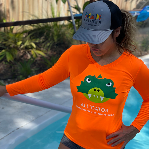 Neon Orange Alligator UPF50+ Sun Protective Long Sleeve Shirt