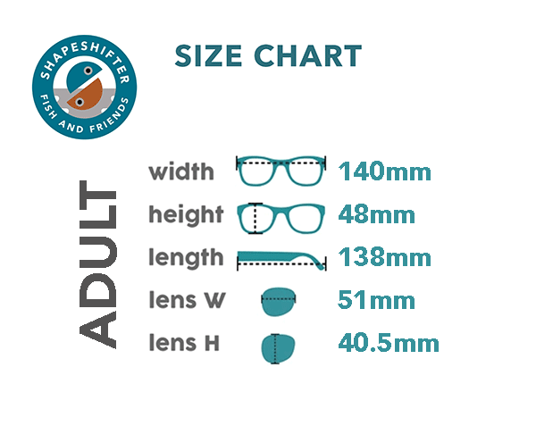 ShapeShifter Fish and Friends Polarized Unbreakable Sunglasses | Sun Protection | Toddler | Adult | ROSHAMBO | size chart