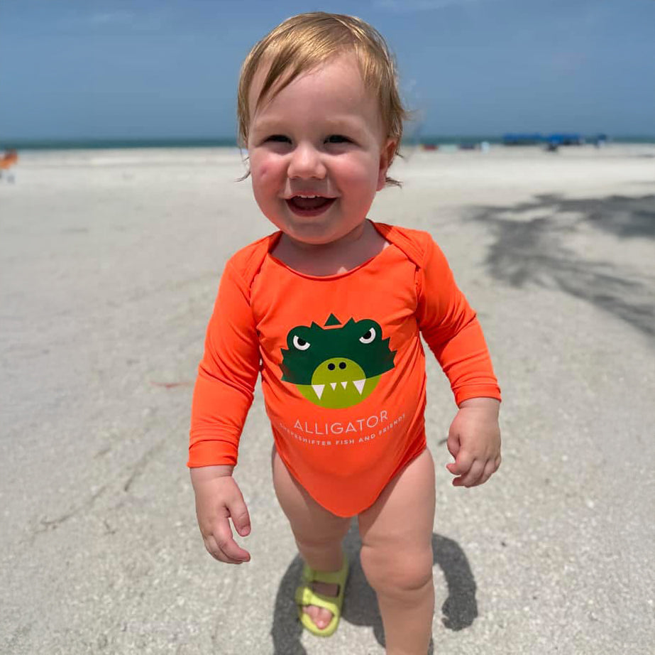 Neon Orange Alligator UV Blocking Sun Protection Shirt for Kids