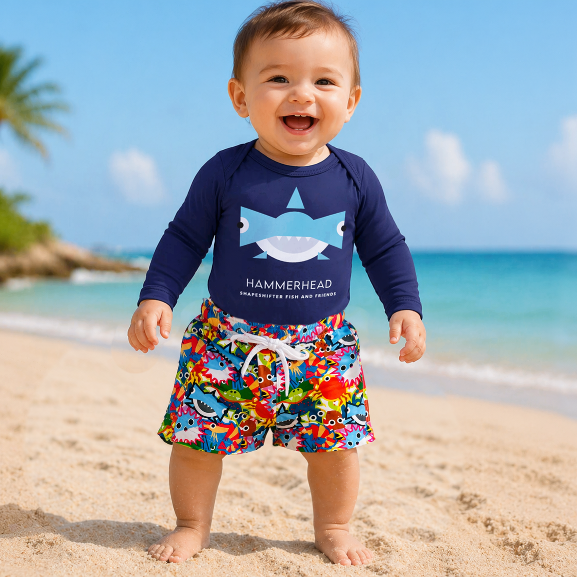UPF50+ Baby Swim Shorts with Chafe-Free Liner | Longer Length Sun Protection