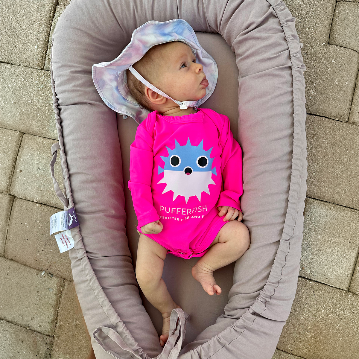 Hot Pink Pufferfish UPF50+ Sun Protective Baby Onesie