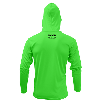 Neon Green Gecko Upf50 Hooded Sun Protective Long Sleeve Shirt UPF 50+ rashguard by ShapeShifter Fish and Friends back view