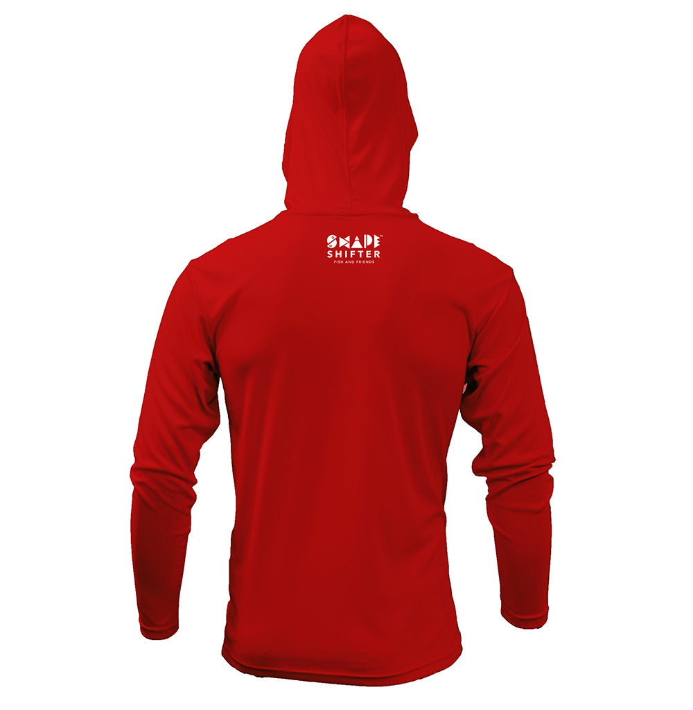 Red Great White Shark Upf50 Hooded Sun Protective Shirt UPF 50+ sunwear by ShapeShifter Fish and Friends back view