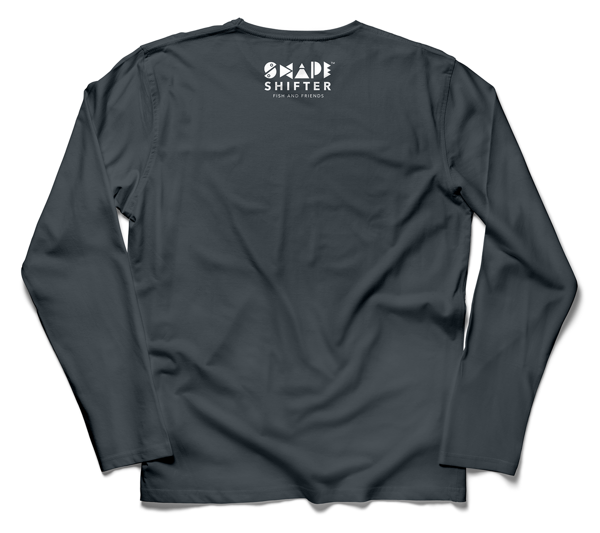 Back view of gray grouper UPF 50+ sun protection shirt