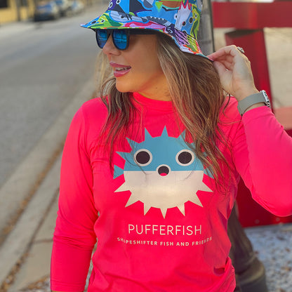 pink pufferfish sun shirt | womens rashguard