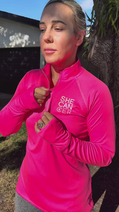 SHECANcer Hot Pink Ladies 1/4 Zip UPF50+ Sun Shirt
