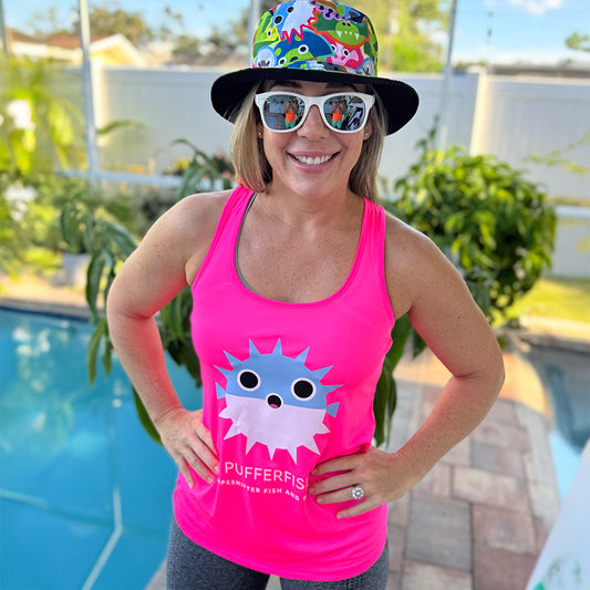 Hot Pink Pufferfish Ladies UPF Tank Top
