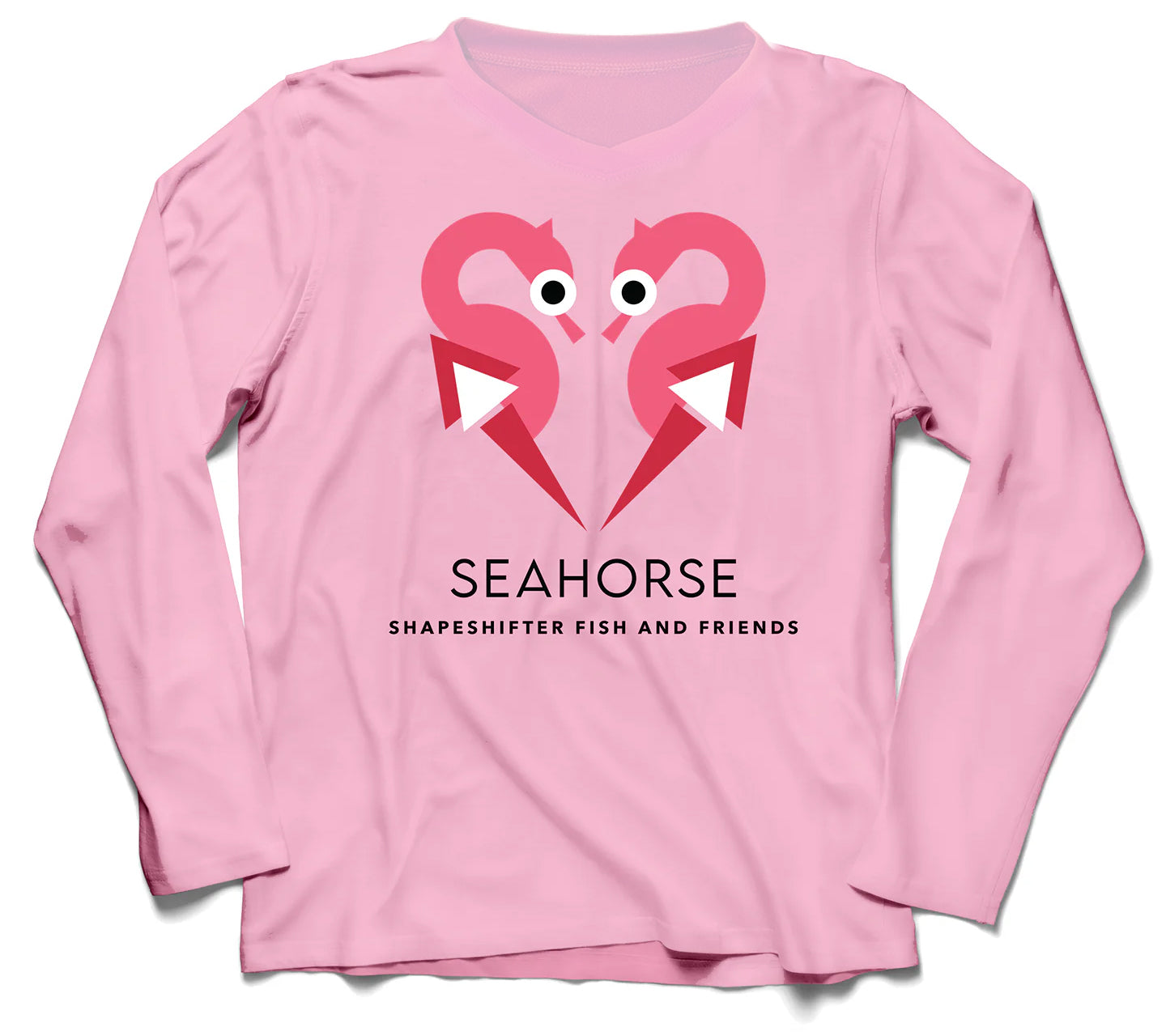 Light Pink Seahorse UPF50+ Ladies V-Neck Sun Shirt