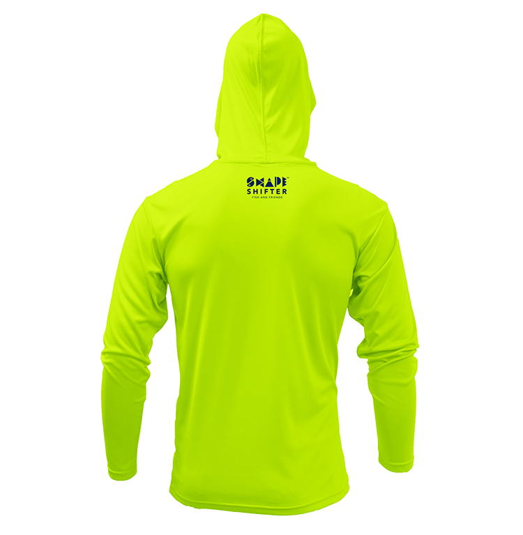Neon Yellow Ray Upf50 Hooded Sun Protective Long Sleeve Shirt UPF 50+ rashguard for Tampa Bay Rays fans by ShapeShifter Fish and Friends back view