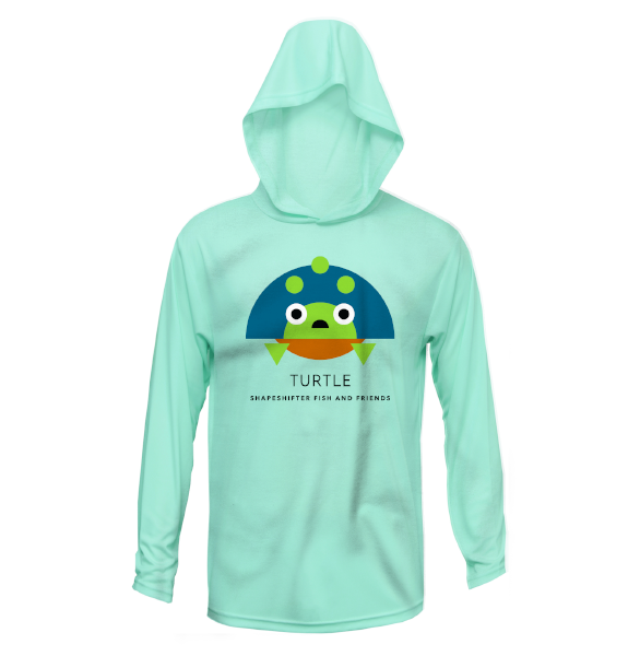 Seagrass Turtle Upf50 Hooded Sun Protective Long Sleeve Shirt UPF 50+ sun wear by ShapeShifter Fish and Friends front view