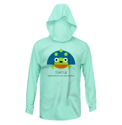 Seagrass Turtle Upf50 Hooded Sun Protective Long Sleeve Shirt UPF 50+ sun wear by ShapeShifter Fish and Friends front view