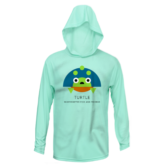 Seagrass Turtle Upf50 Hooded Sun Protective Long Sleeve Shirt UPF 50+ sun wear by ShapeShifter Fish and Friends front view