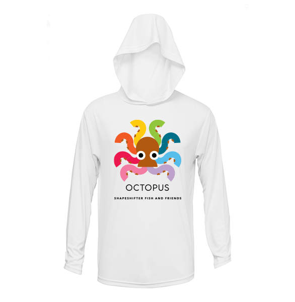 Toddler White Rainbow Octopus Upf50 Hooded Rashguard UPF 50+ sunwear by ShapeShifter Fish and Friends front