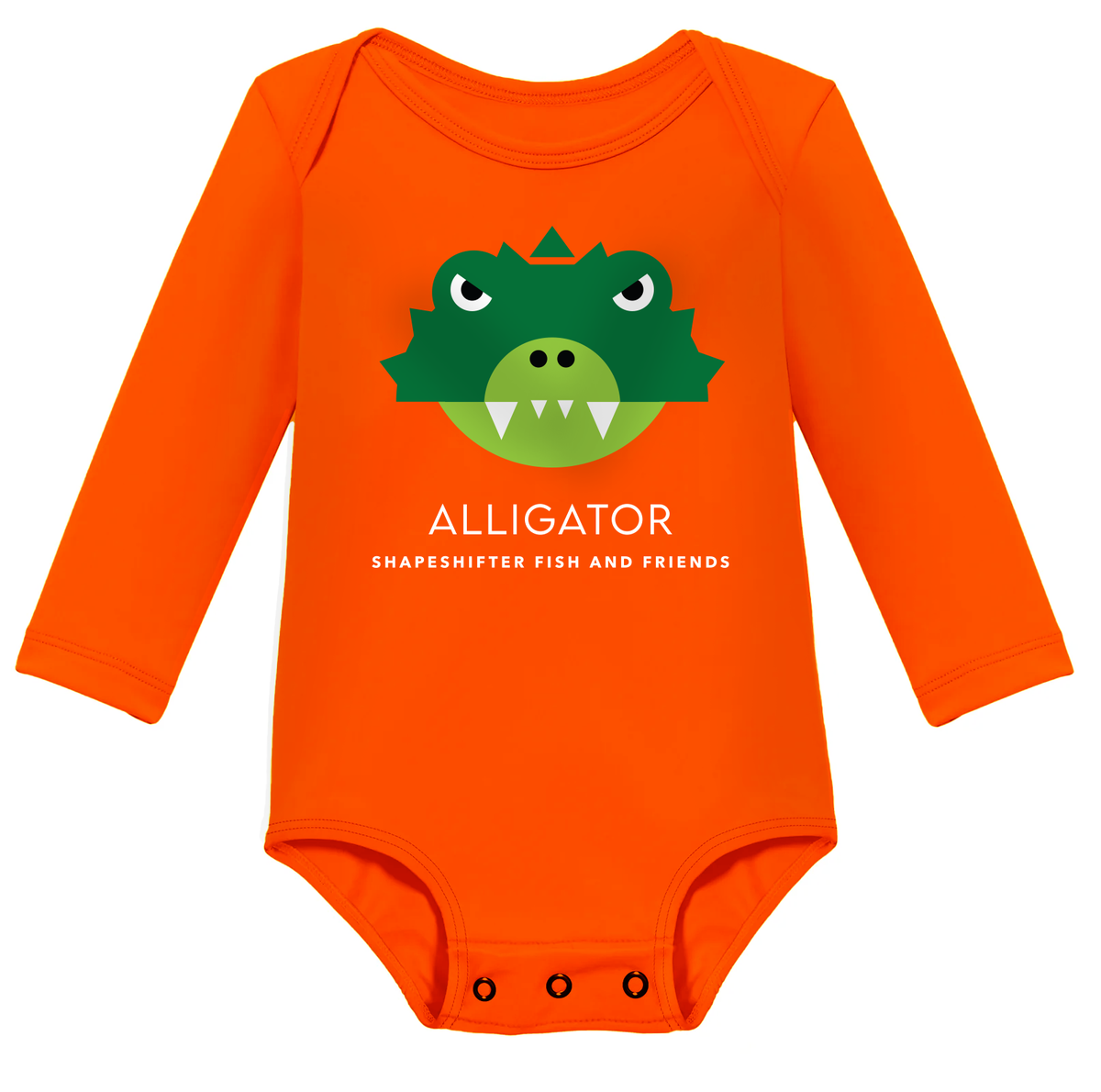 Neon Orange Upf50 Sun Protective Baby Onesie UPF 50+ rashguard by ShapeShifter Fish and Friends front view