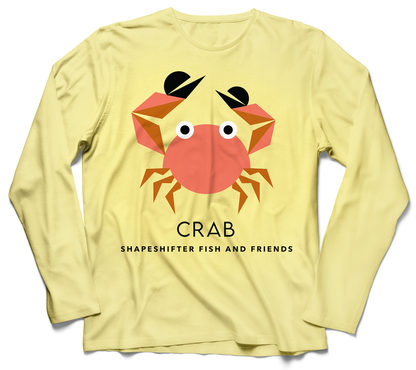 Canary Yellow Crab Long Sleeve Shirt UPF 50+ sun wear by ShapeShifter Fish and Friends front view