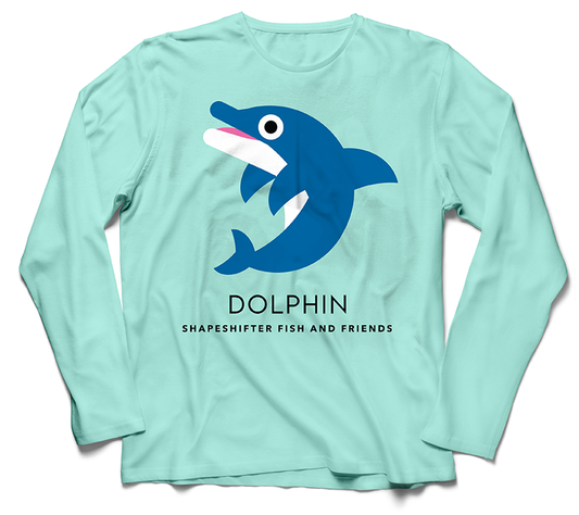 Seagrass Green Dolphin Upf50 Sun Protective Long Sleeve Shirt UPF 50+ sunwear by ShapeShifter Fish and Friends front view