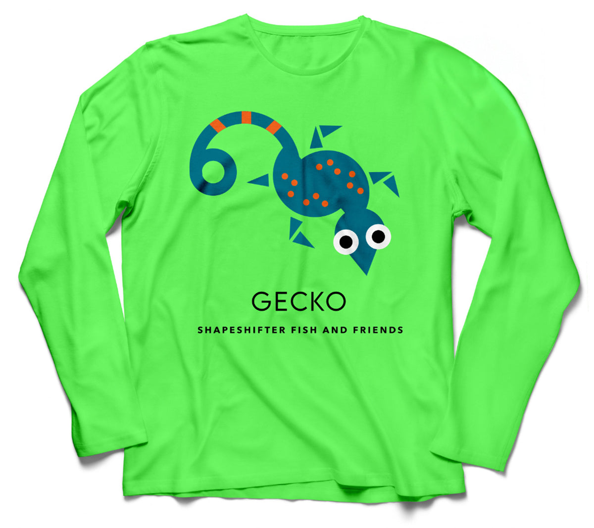 Neon Green high visibility Gecko Upf50 Sun Protective Long Sleeve Shirt UPF 50+ swim-safe color by ShapeShifter Fish and Friends front view