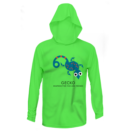 Neon Green Gecko Upf50 Hooded Sun Protective Long Sleeve Shirt UPF 50+ rashguard by ShapeShifter Fish and Friends front view