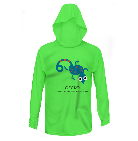 Neon Green Gecko Upf50 Hooded Sun Protective Long Sleeve Shirt UPF 50+ rashguard by ShapeShifter Fish and Friends front view