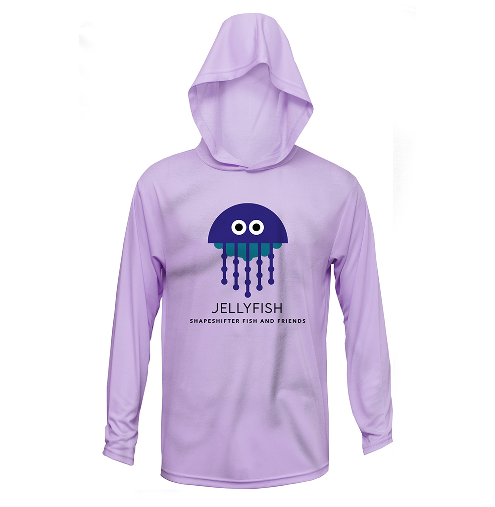 Lilac Jellyfish Upf50 Hooded Sun Protective Long Sleeve Shirt UPF 50+ sun wear by ShapeShifter Fish and Friends front view