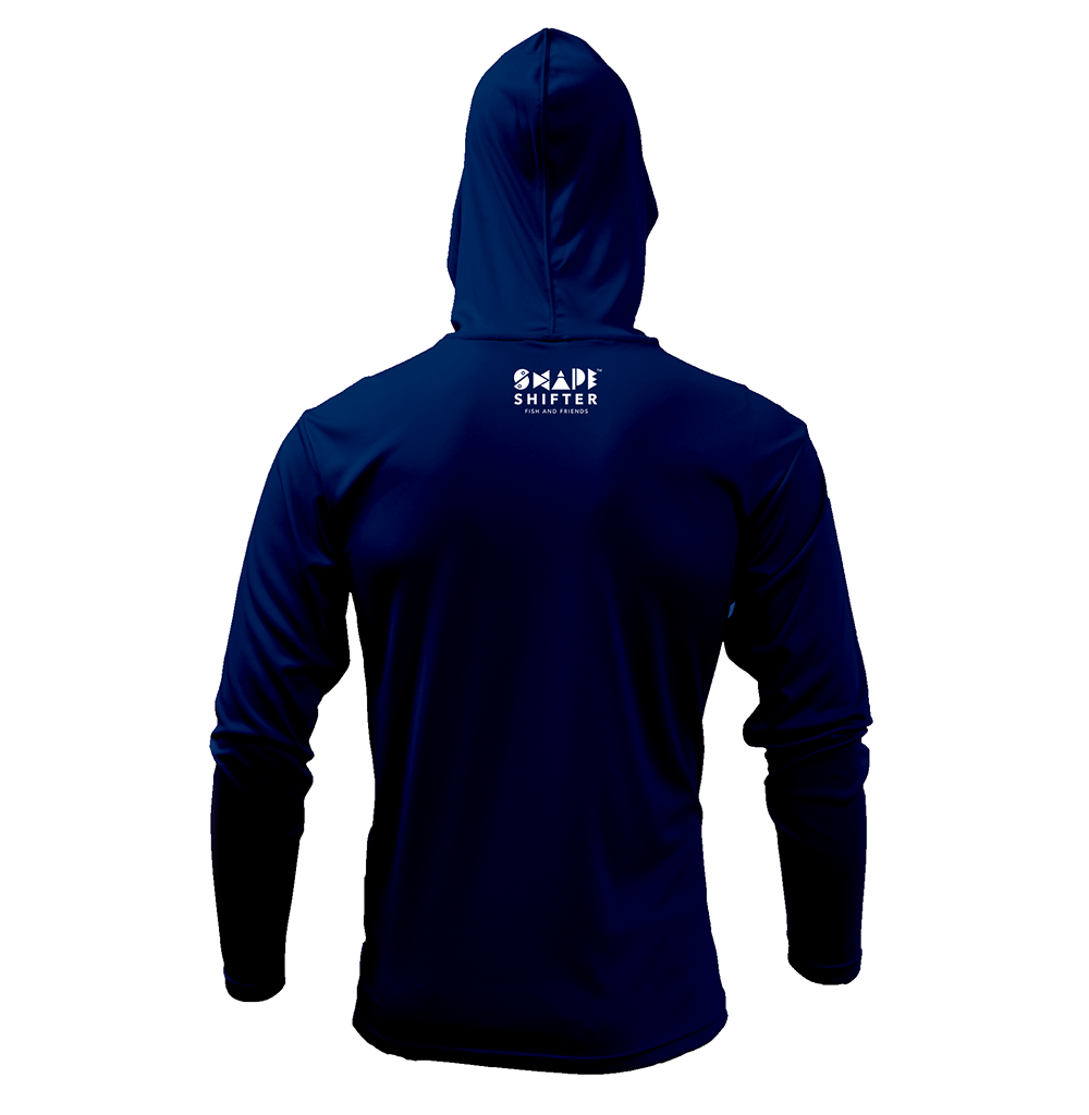 Navy Hammerhead Upf50 Hooded Sun Protective Long Sleeve Shirt UPF 50+ sunwear by ShapeShifter Fish and Friends back view