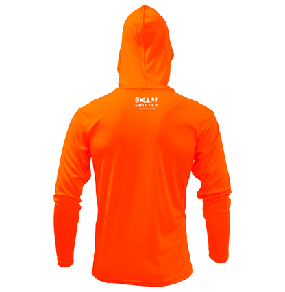 Neon Orange Alligator Upf50 Hooded Sun Protective Shirt UPF 50+ rash guard by ShapeShifter Fish and Friends back view