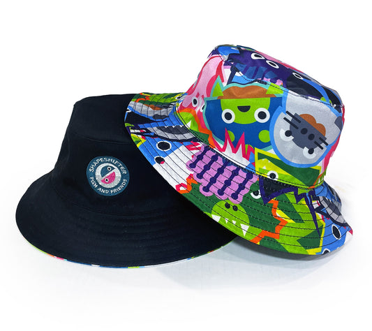 Reversible Fish And Friends Bucket Hat UPF 50+ hats by ShapeShifter Fish and Friends front view