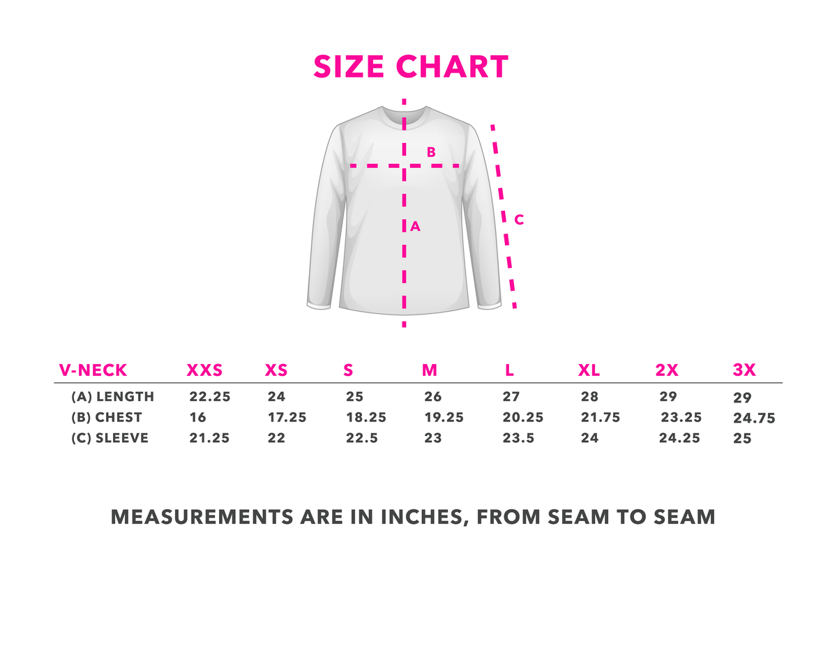 SHECANcer size chart ladies vneck upf clothing