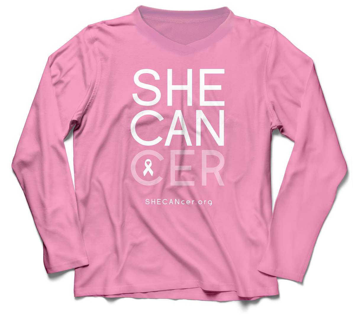 Shecancer Light Pink Ladies V Neck Upf50 Sun Shirt UPF 50+ sunwear for women battling cancer by ShapeShifter Fish and Friends front view