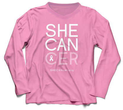 Shecancer Light Pink Ladies V Neck Upf50 Sun Shirt UPF 50+ sunwear for women battling cancer by ShapeShifter Fish and Friends front view
