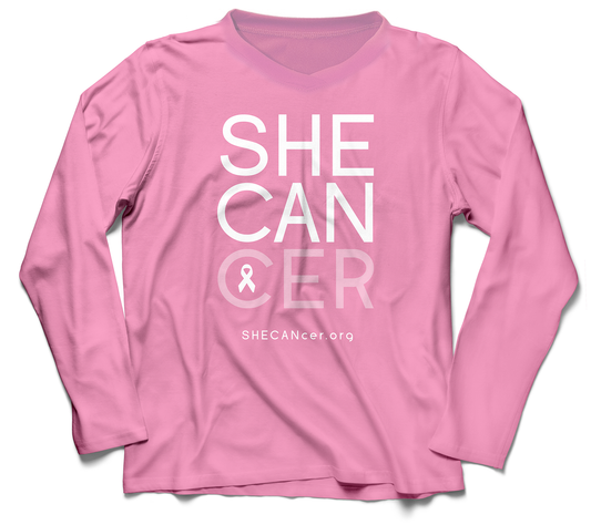 Shecancer Light Pink Ladies V Neck Upf50 Sun Shirt UPF 50+ sunwear for women battling cancer by ShapeShifter Fish and Friends front view