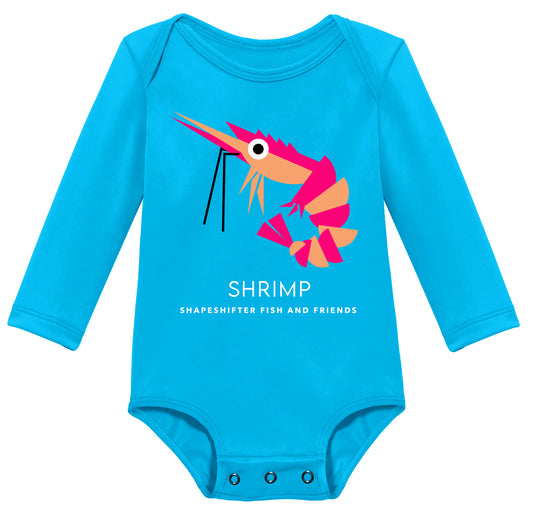 Neon Blue Shrimp Upf50 Sun Protective Baby Onesie Copy UPF 50+ sunwear by ShapeShifter Fish and Friends infant bathing suit