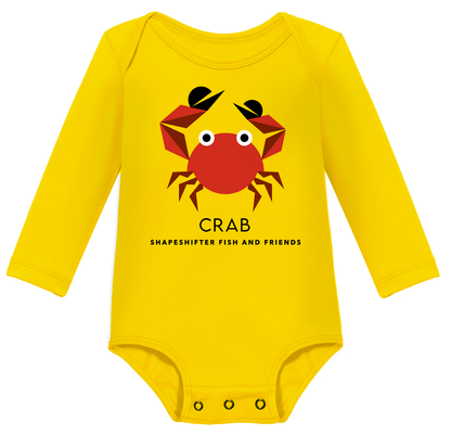 Yellow Crab Upf50 Sun Protective Baby Onesie UPF 50+ sunwear by ShapeShifter Fish and Friends front