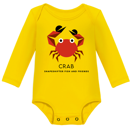 Yellow Crab Upf50 Sun Protective Baby Onesie UPF 50+ sunwear by ShapeShifter Fish and Friends front