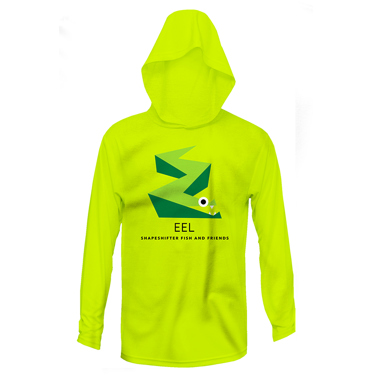 Neon Yellow Eel Sun Protective Hooded Long Sleeve | Shapeshifter Fish and Friends adult X-Large