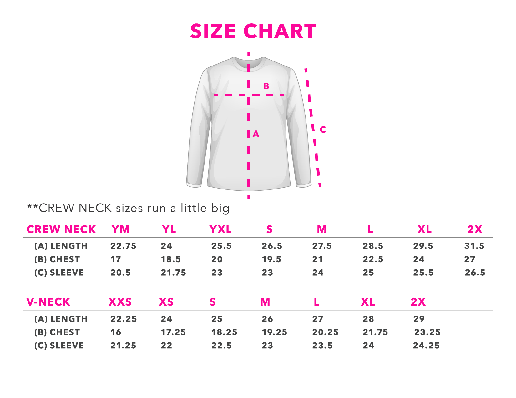 SHECANcer Size Chart