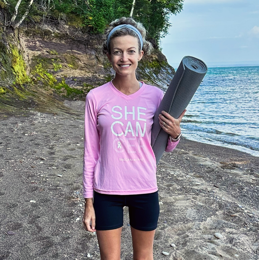 SHECANcer Light Pink Ladies V-Neck UPF50+ Swim & Sun Shirt