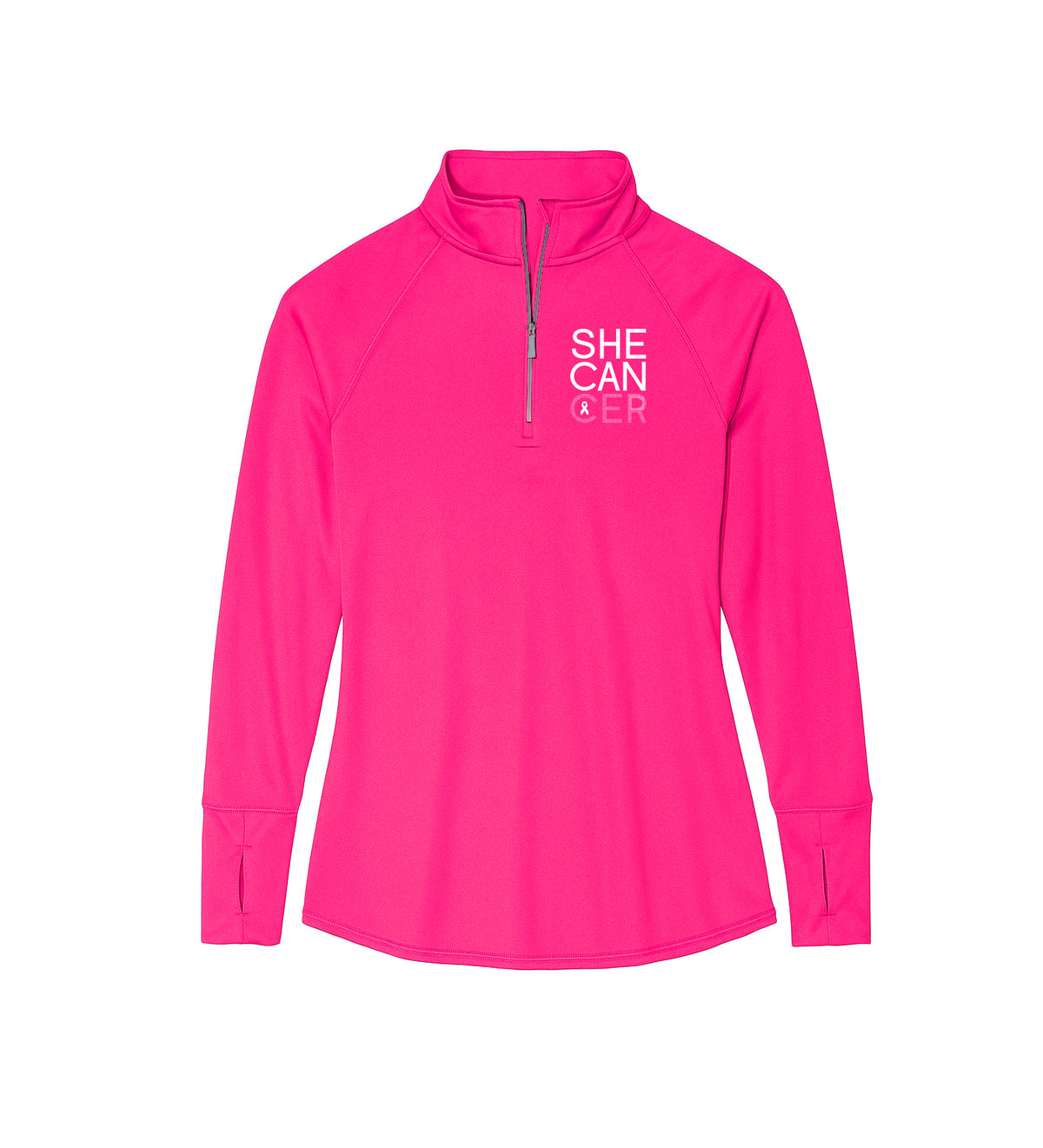 Shecancer Hot Pink Ladies 1 4 Zip Upf50 Swim Sun Shirt UPF 50+ sunwear by ShapeShifter Fish and Friends gift for breast cancer patient
