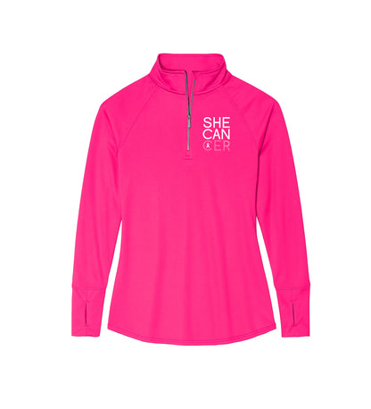 Shecancer Hot Pink Ladies 1 4 Zip Upf50 Swim Sun Shirt UPF 50+ sunwear by ShapeShifter Fish and Friends gift for breast cancer patient