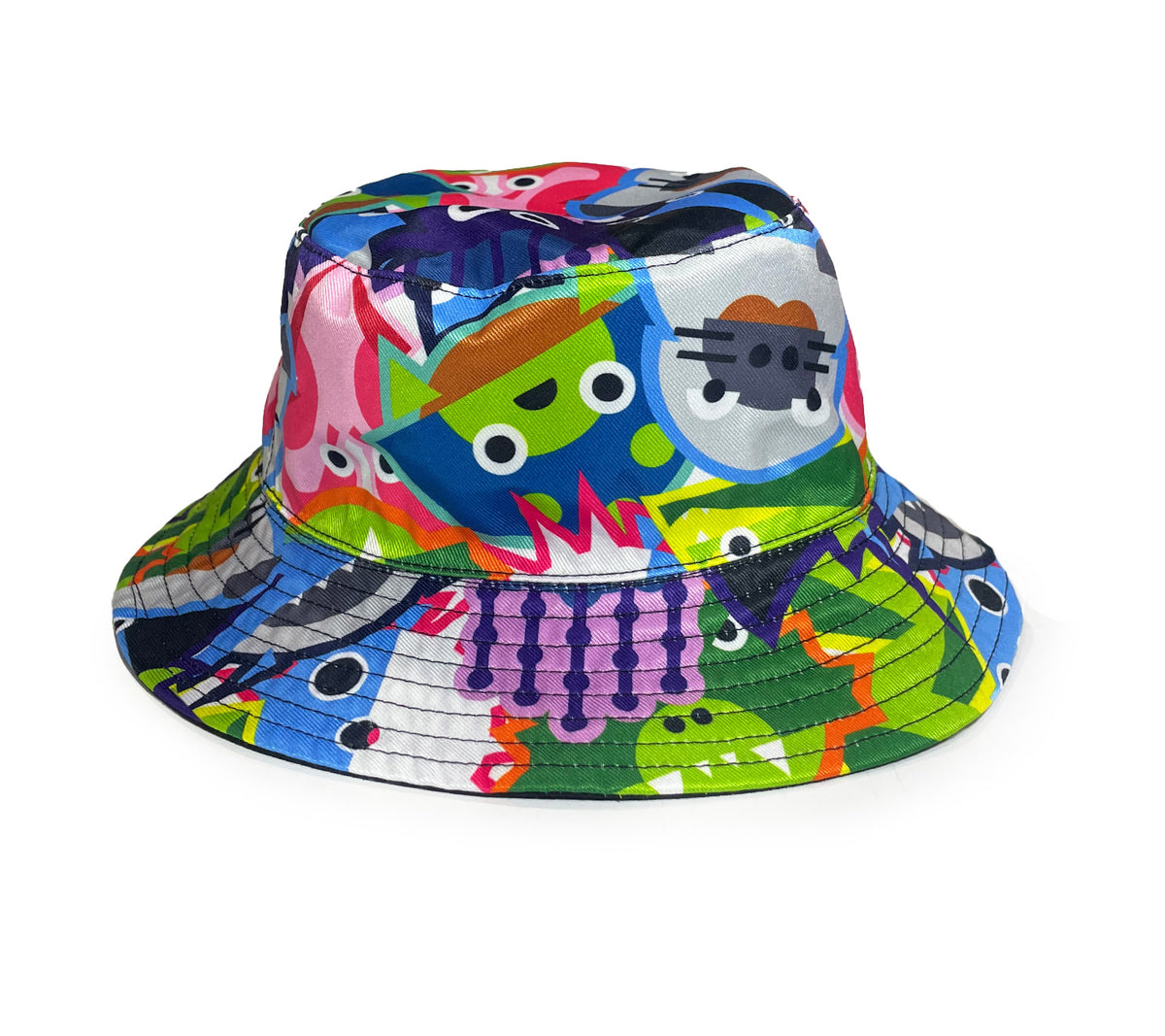 Colorful product shot of ShapeShifter Fish and Friends bucket hat for kids & adults on a white background
