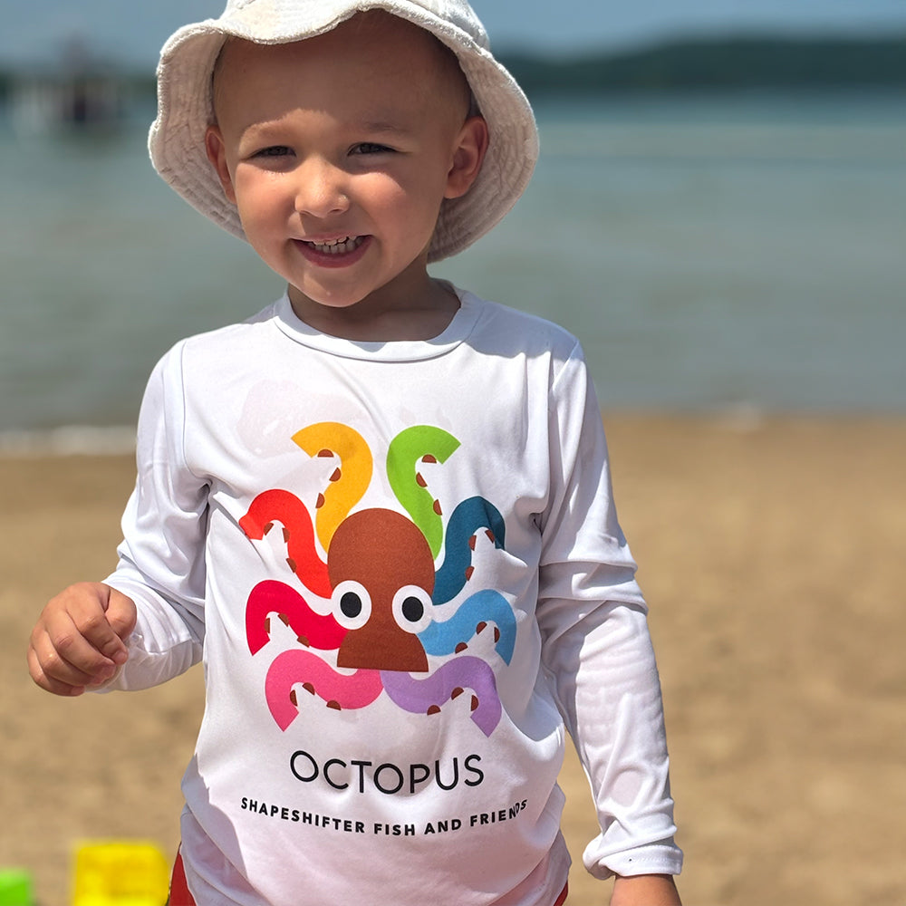 Toddler White Rainbow Octopus UPF50+ Sun Protection Shirt