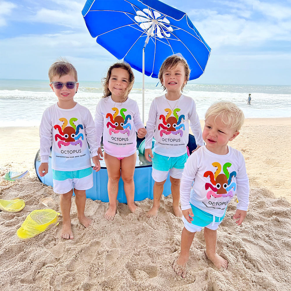 Toddler White Rainbow Octopus UPF50+ Sun Protection Shirt