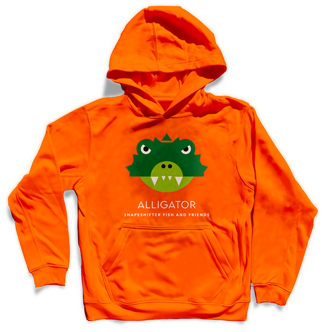 Sun Protective Hoodie | Neon Orange Alligator | ShapeShifter Fish and Friends | Sweatshirt