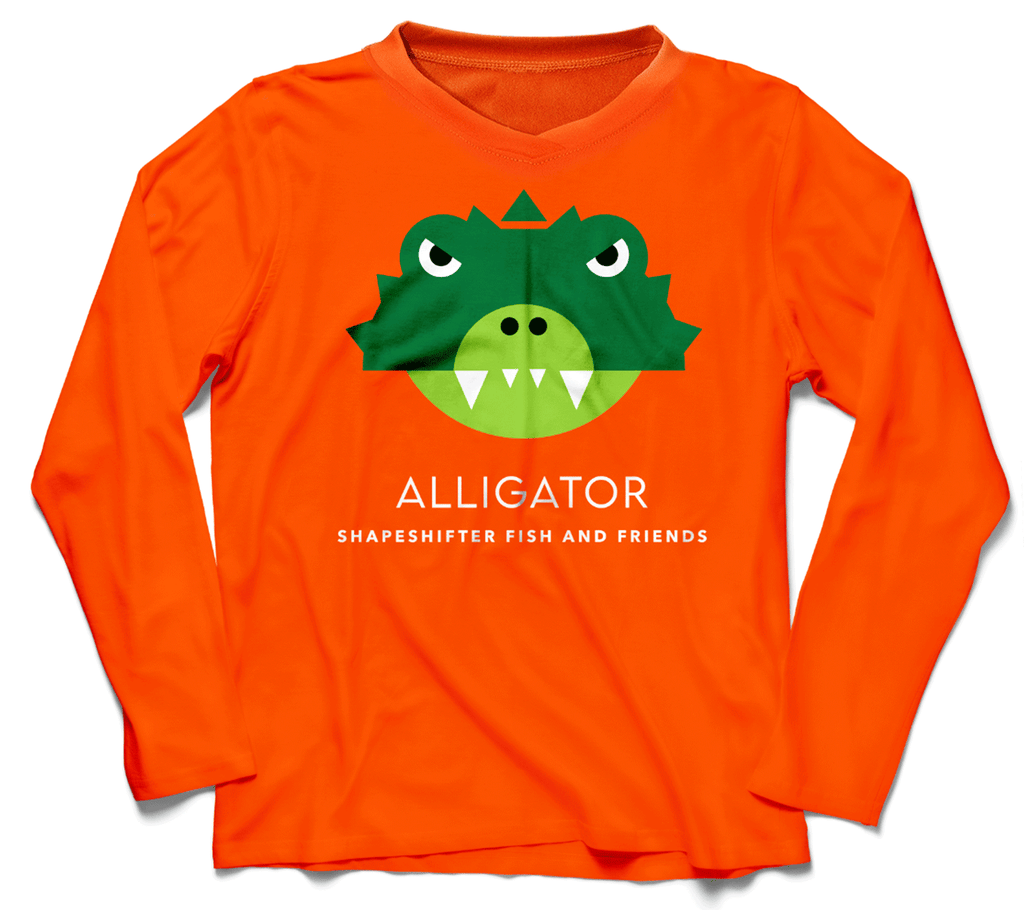 Neon Orange Alligator Sun Protective Long Sleeve Shirt | Shapeshifter Fish and Friends Ladies Medium V-Neck