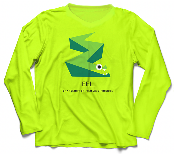 Sun Protective Long Sleeve | Neon Yellow Eel  | ShapeShifter Fish and Friends | Ladies Vneck Womens