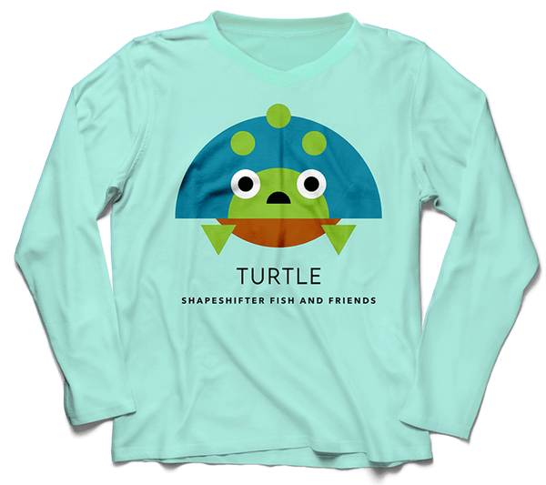 Sun Protective Long Sleeve | Seagrass Green Turtle | ShapeShifter Fish and Friends V-Neck