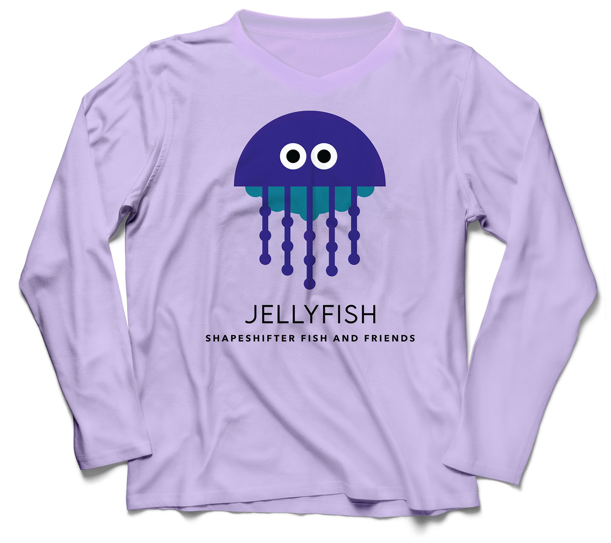 Lilac Jellyfish Ladies V Neck Sun Shirt UPF 50+ rashguard by ShapeShifter Fish and Friends front view